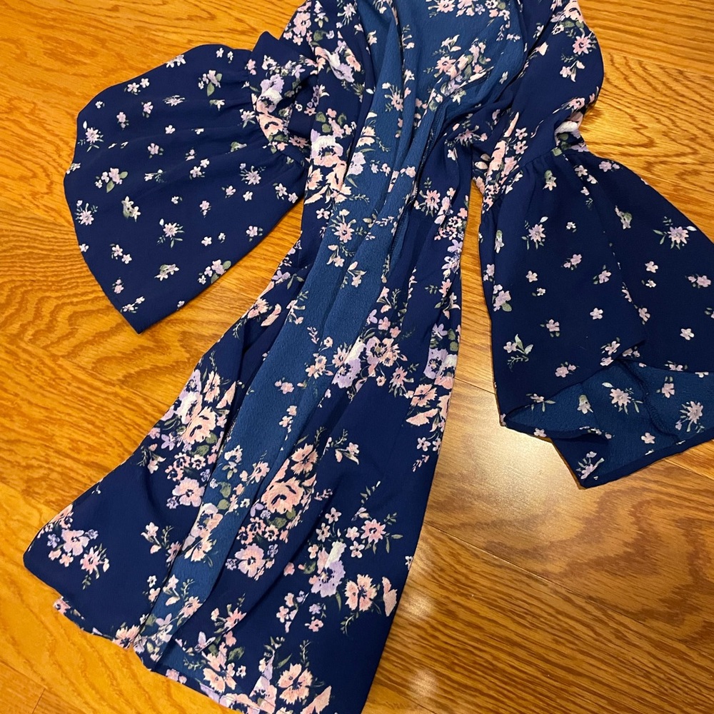 Blue Rain Floral Kimono - Navy and Pink
